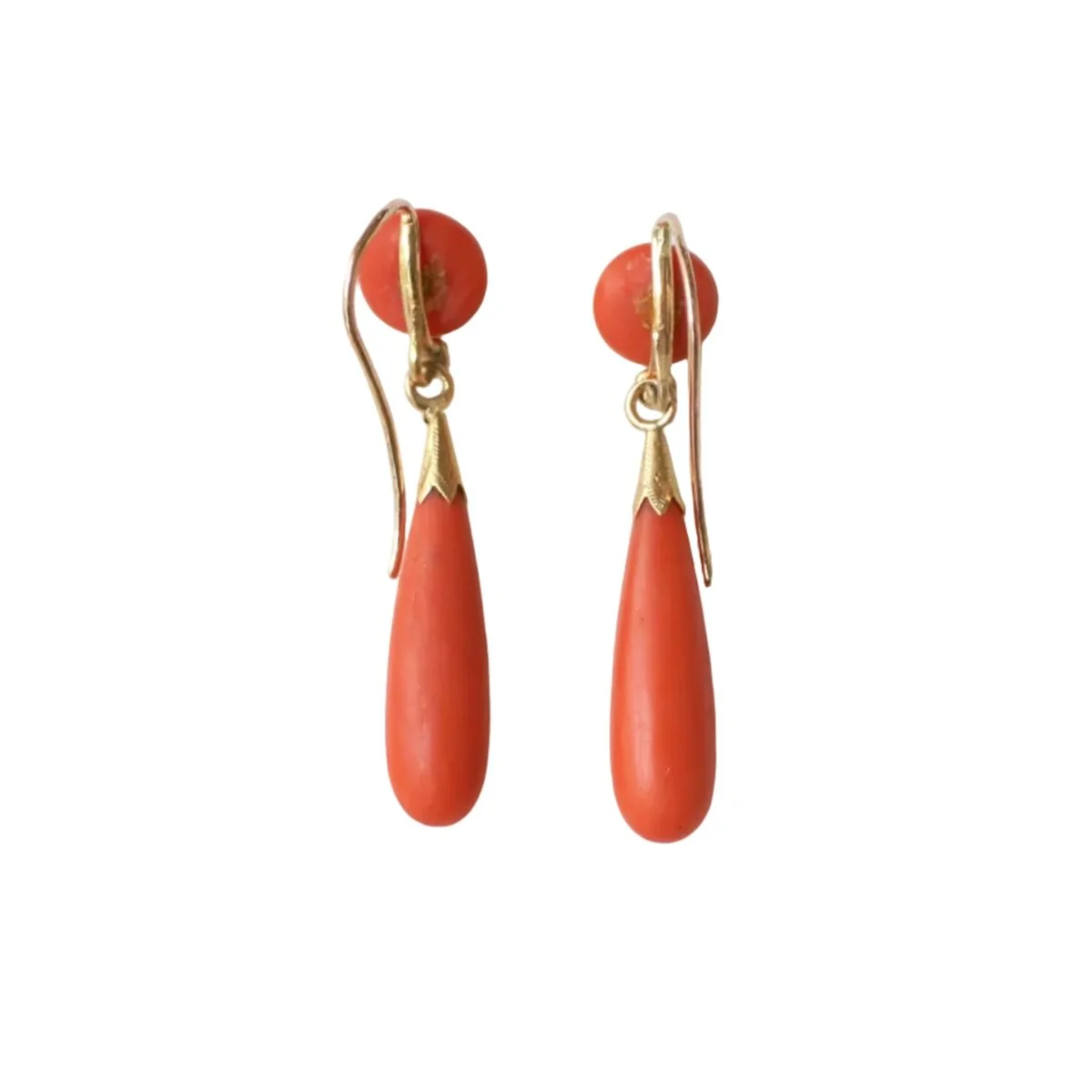 Boucles d'oreilles Pendantes en or jaune, perles et corail - Image 3