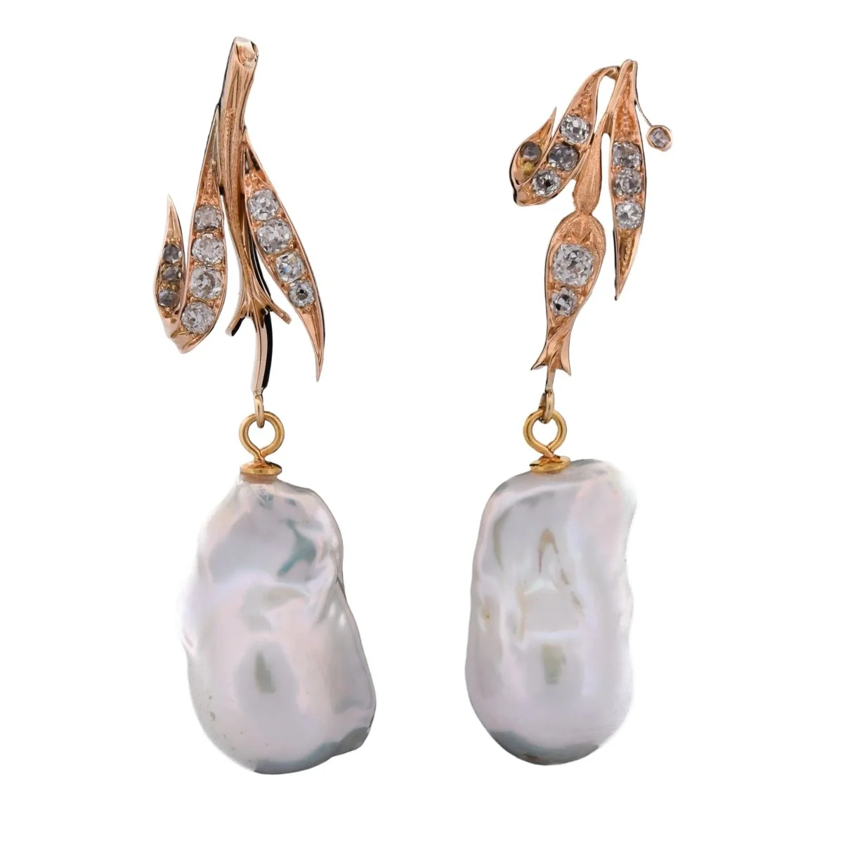 Boucles d'oreilles Pendantes en or jaune, perles et diamants