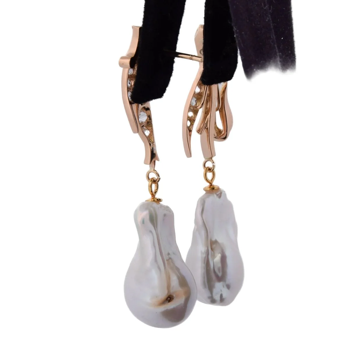 Boucles d'oreilles Pendantes en or jaune, perles et diamants - Image 5