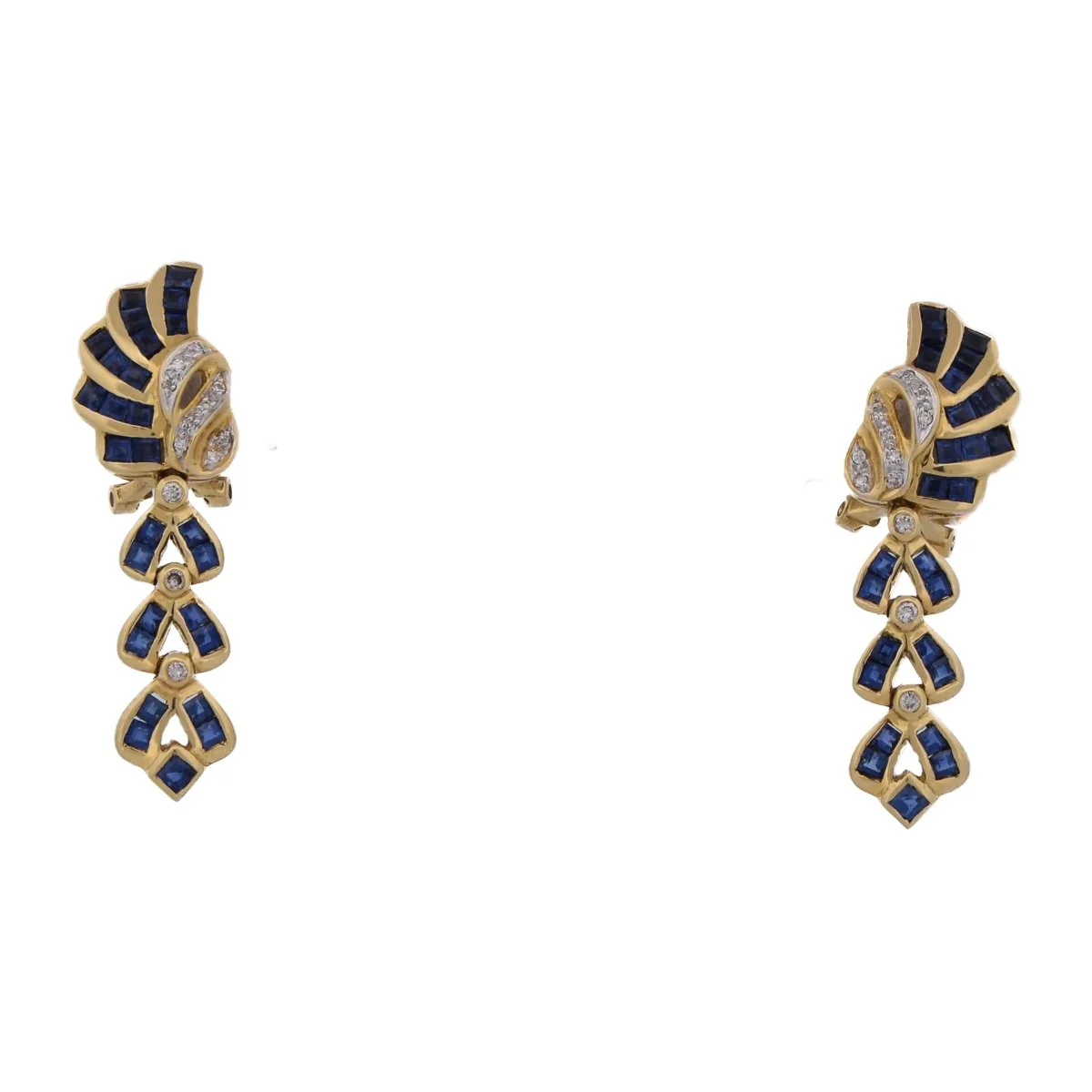 Boucles d'oreilles Pendantes en or jaune, saphirs et diamants