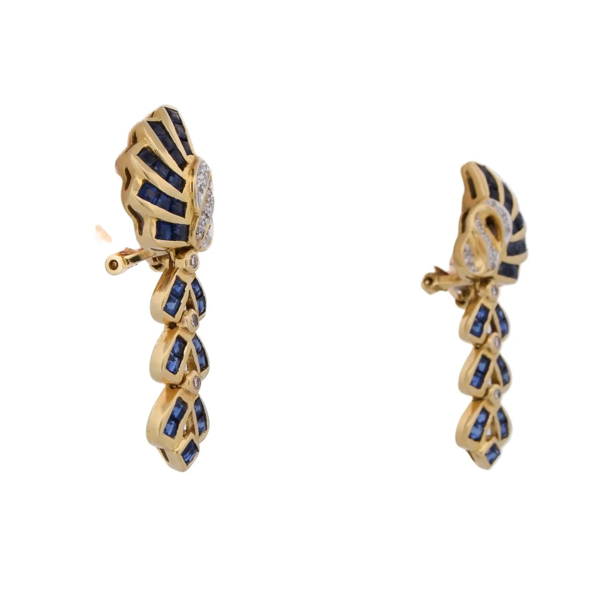 Boucles d'oreilles Pendantes en or jaune, saphirs et diamants - Image 3