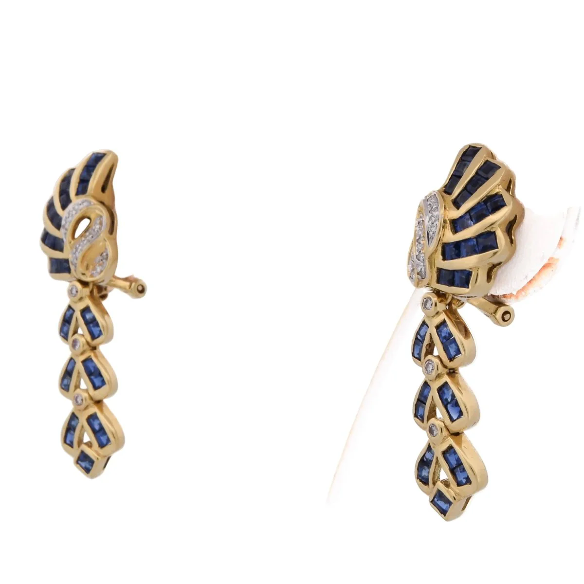 Boucles d'oreilles Pendantes en or jaune, saphirs et diamants - Image 4