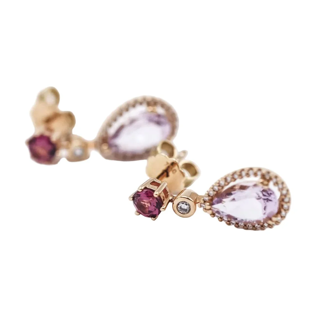 Boucles d'oreilles Pendentifs en or rose, améthystes, rhodolites et diamants - Image 4