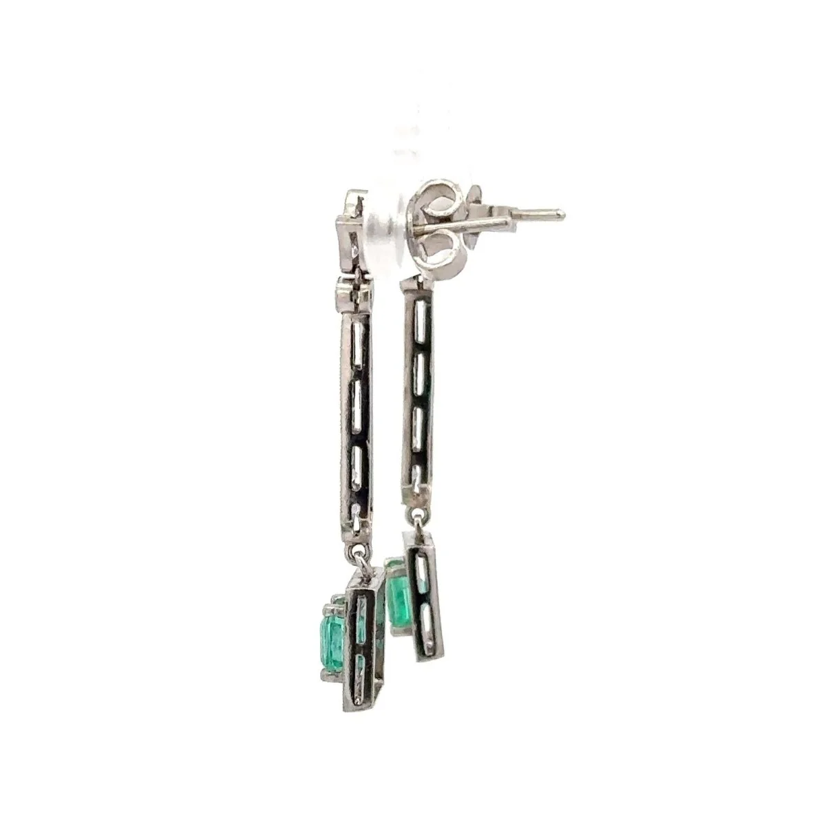 Boucles d'oreilles Pendantes en platine, émeraudes et diamants - Image 3