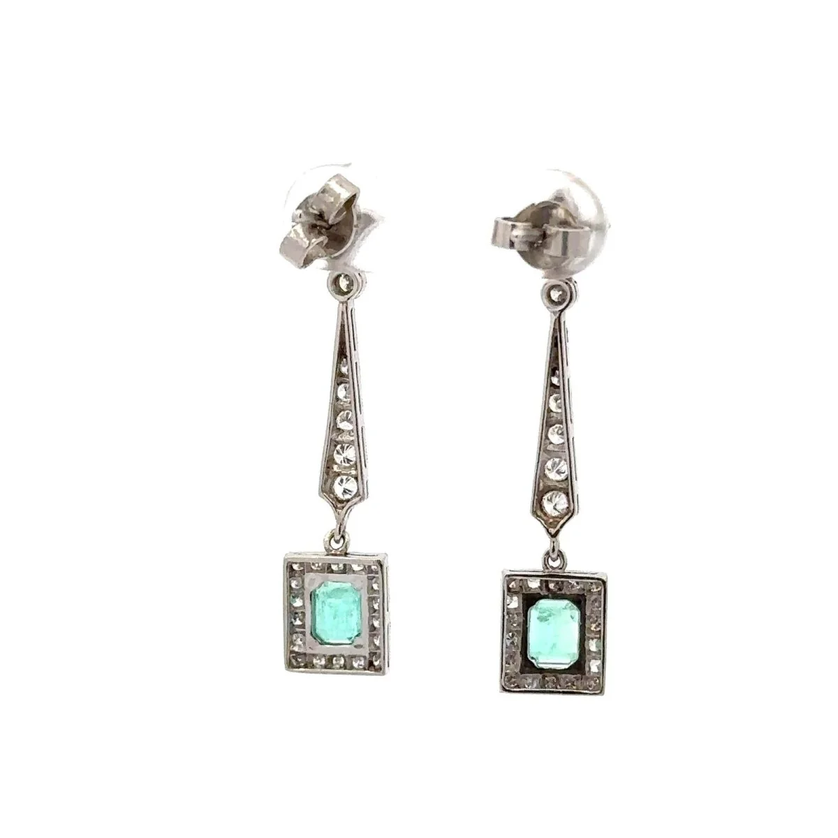 Boucles d'oreilles Pendantes en platine, émeraudes et diamants - Image 4