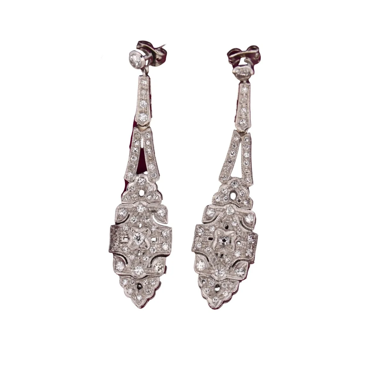 Boucles d'oreilles Pendantes en platine et diamants