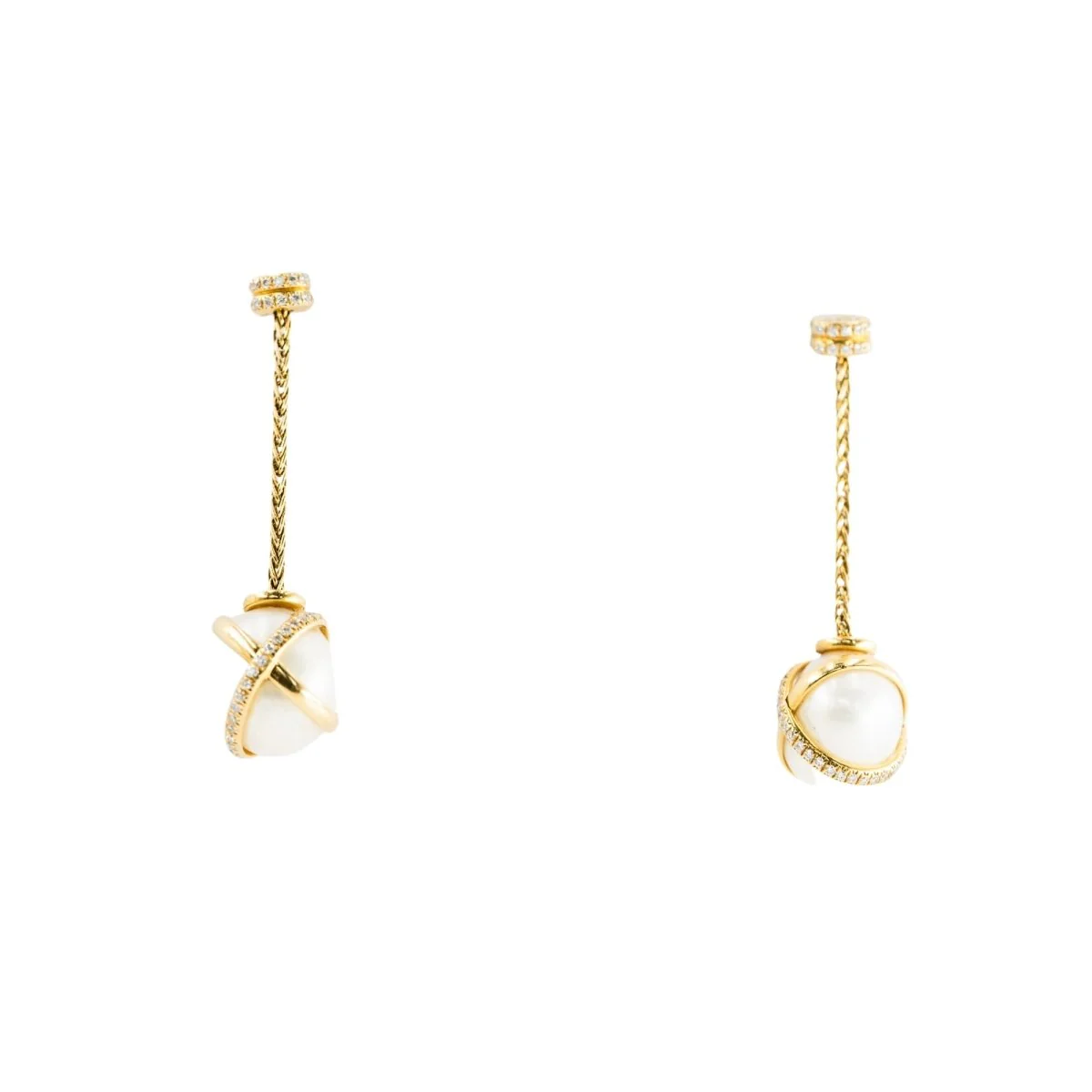 Boucles d'oreilles Pendantes FRED "Baie des Anges" en or jaune, perles et diamants