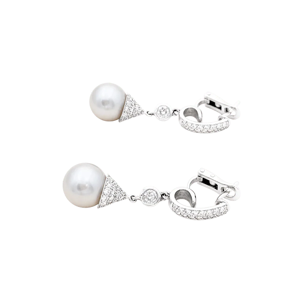 Boucles d'oreilles Pendantes en or blanc, perles et diamants - Image 4