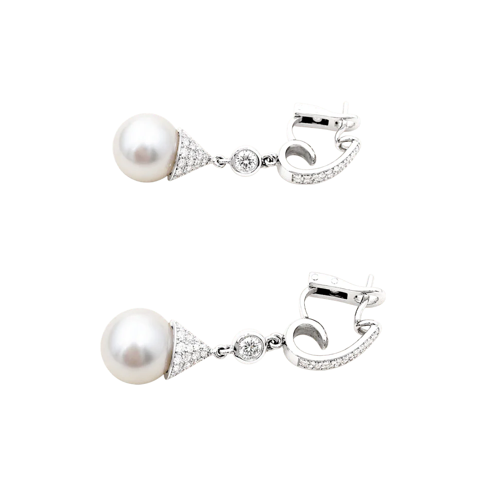 Boucles d'oreilles Pendantes en or blanc, perles et diamants - Image 5