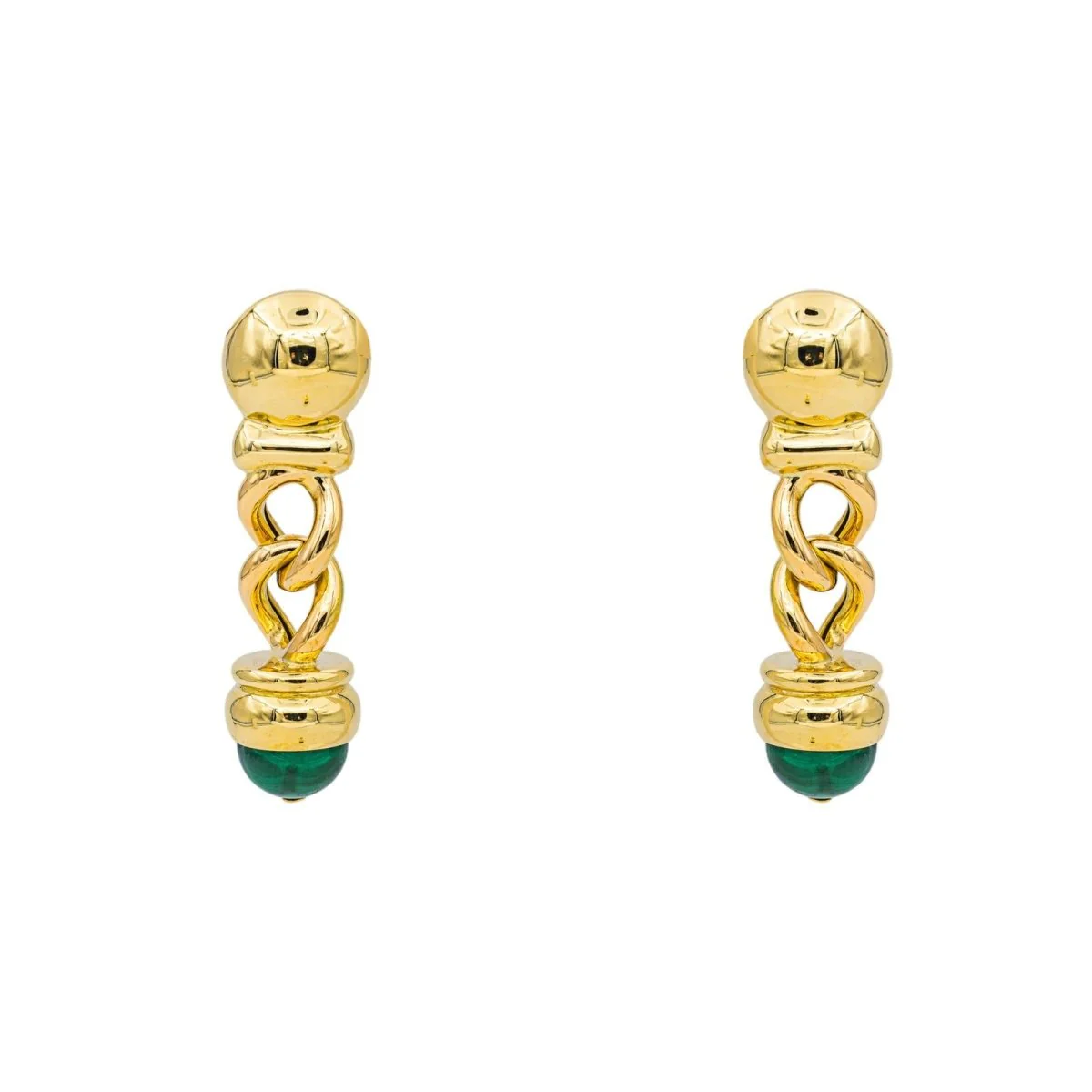Boucles d'oreilles Pendantes en or jaune et malachites
