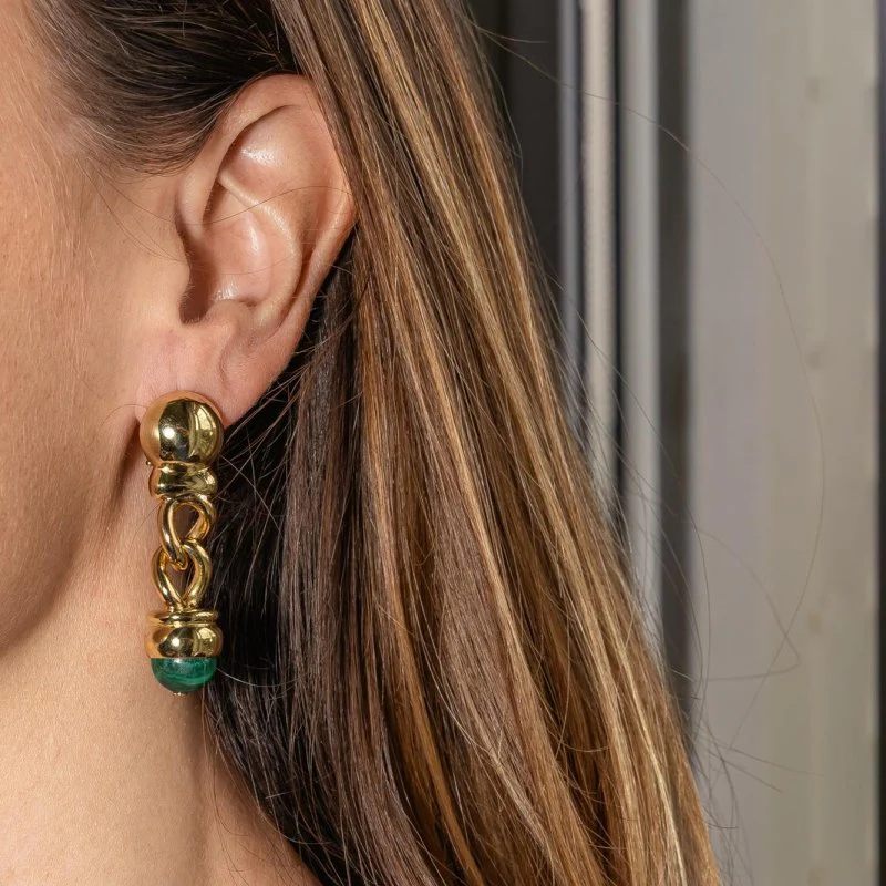 Boucles d'oreilles Pendantes en or jaune et malachites - Image 2