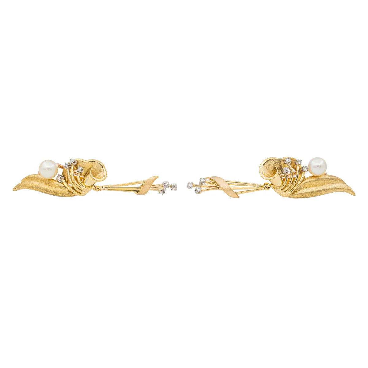Boucles d'oreilles Pendantes en Or jaune, Perle de culture et Diamant - Image 3