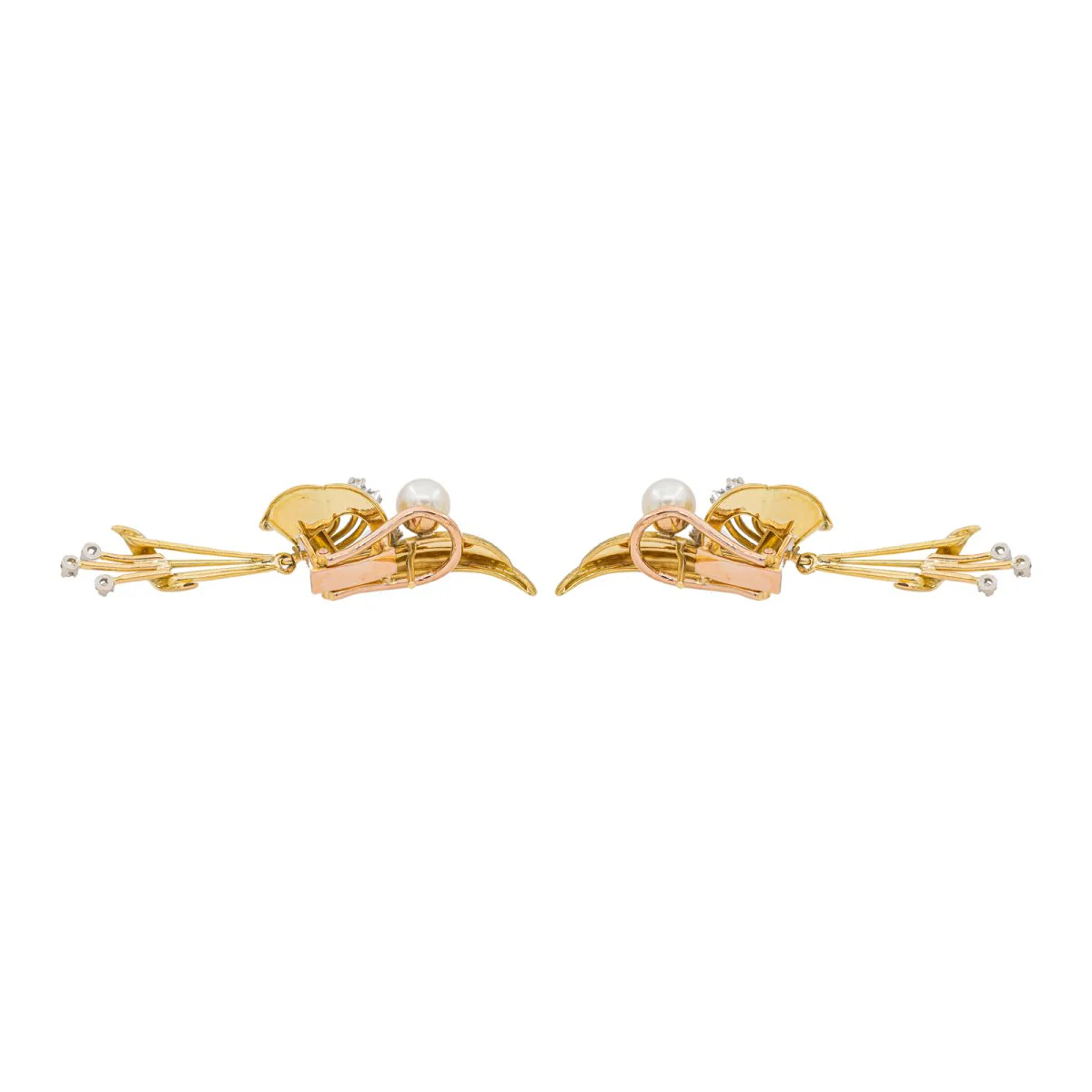 Boucles d'oreilles Pendantes en Or jaune, Perle de culture et Diamant - Image 6