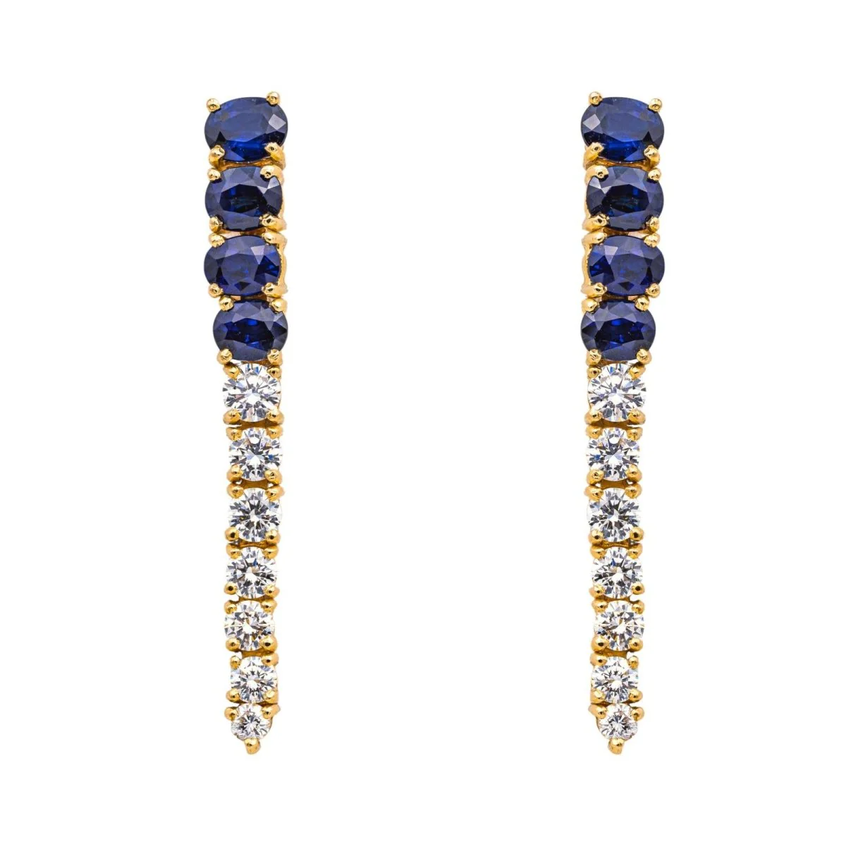 Boucles d'oreilles Pendantes en or jaune, saphirs et diamants