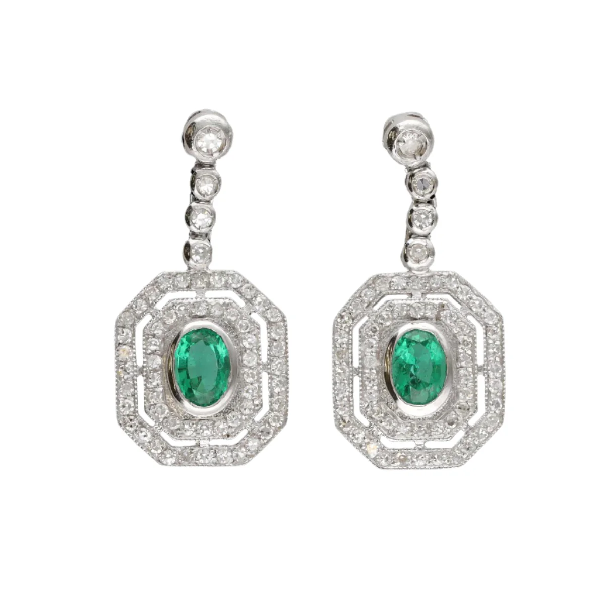 Boucles d'oreilles Pendantes en or, émeraudes et diamants