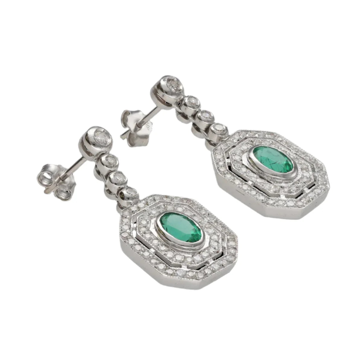 Boucles d'oreilles Pendantes en or, émeraudes et diamants - Image 2