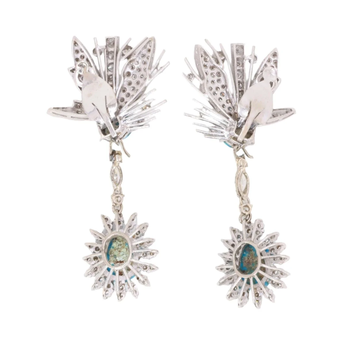 Boucles d'oreilles pendantes turquoises diamants - Image 3