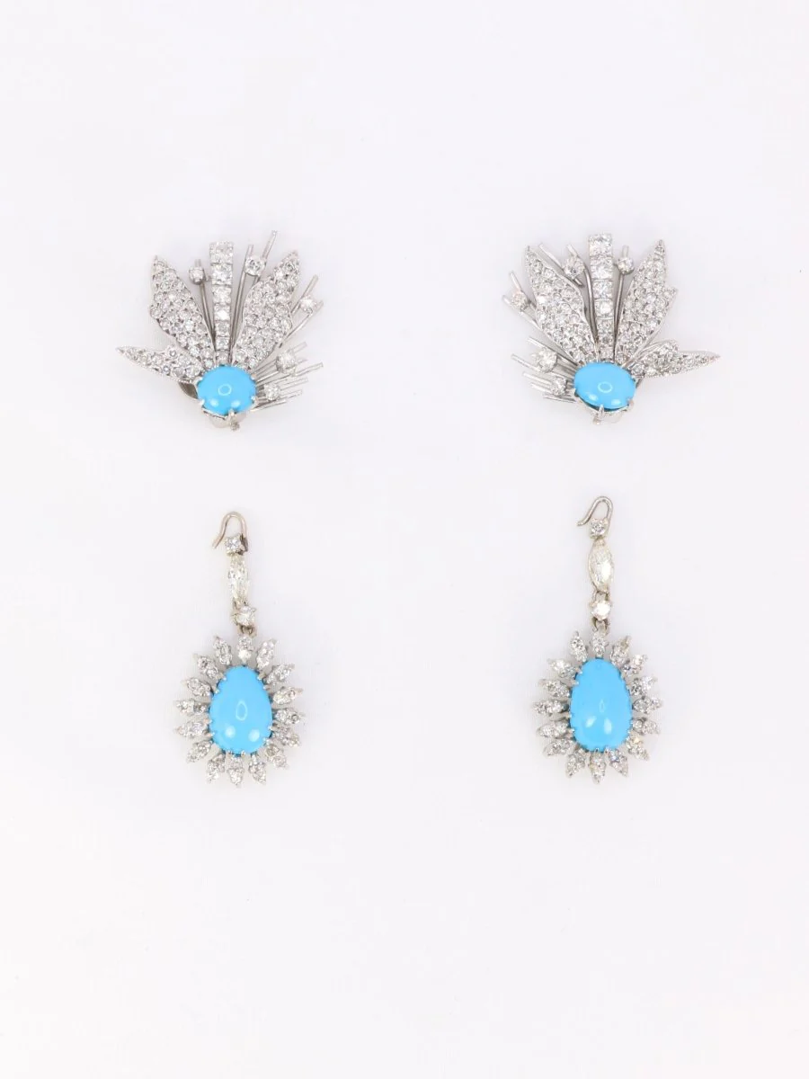 Boucles d'oreilles pendantes turquoises diamants - Image 4