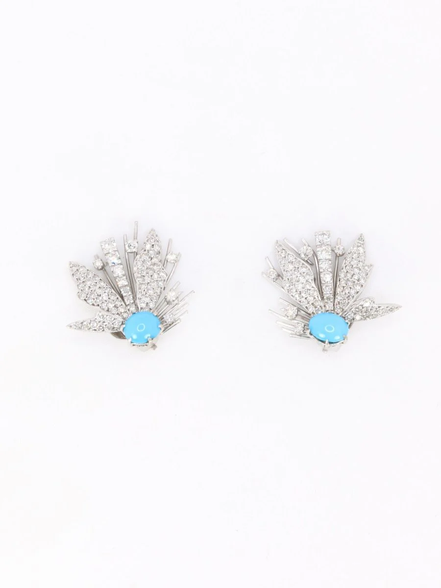 Boucles d'oreilles pendantes turquoises diamants - Image 6