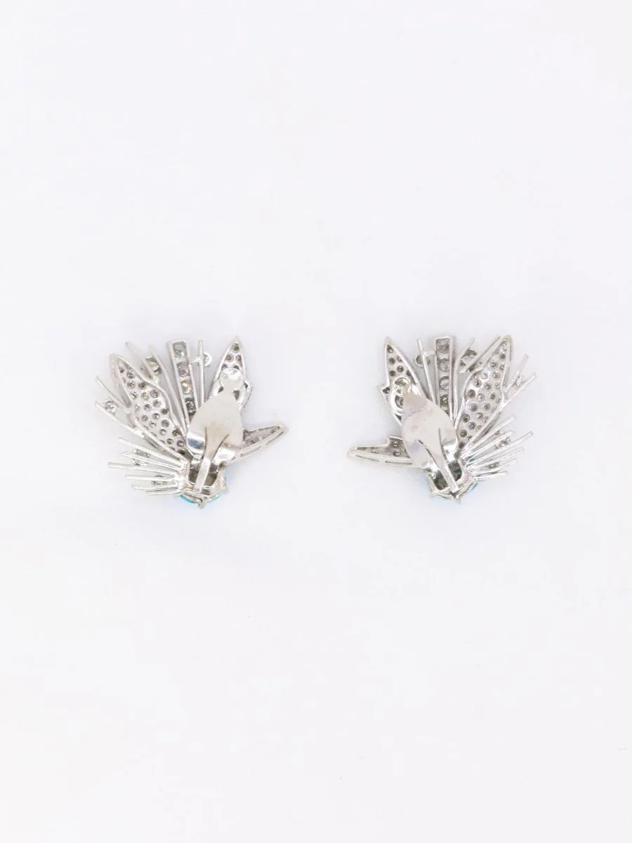 Boucles d'oreilles pendantes turquoises diamants - Image 7