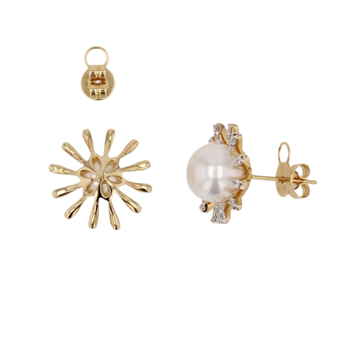 Boucles d'oreilles Puces en or jaune, perle et diamants - Image 4