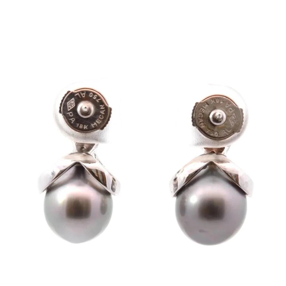 Boucles d'oreilles Puces en or blanc, perles et diamants - Image 2