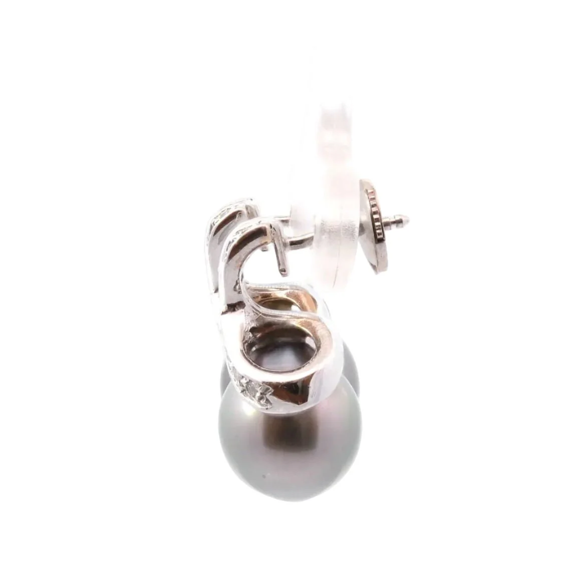 Boucles d'oreilles Puces en or blanc, perles et diamants - Image 3