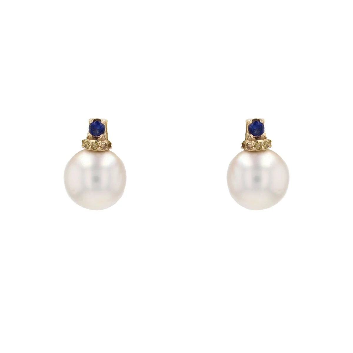 Boucles d'oreilles Puces en or jaune, saphirs, perles et diamants