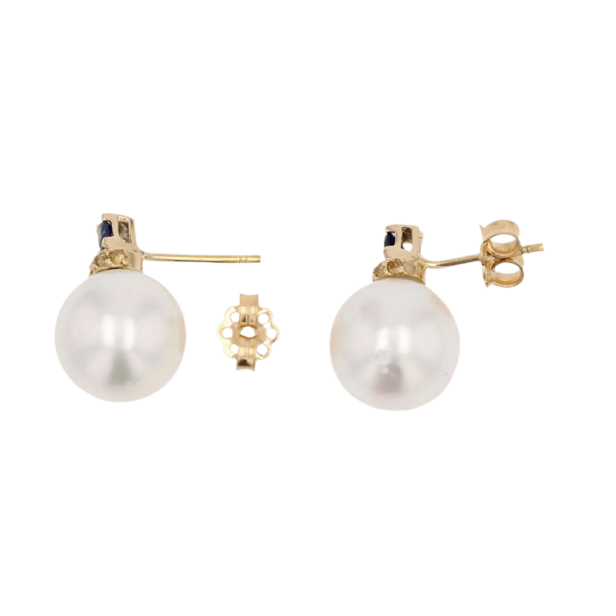 Boucles d'oreilles Puces en or jaune, saphirs, perles et diamants - Image 3