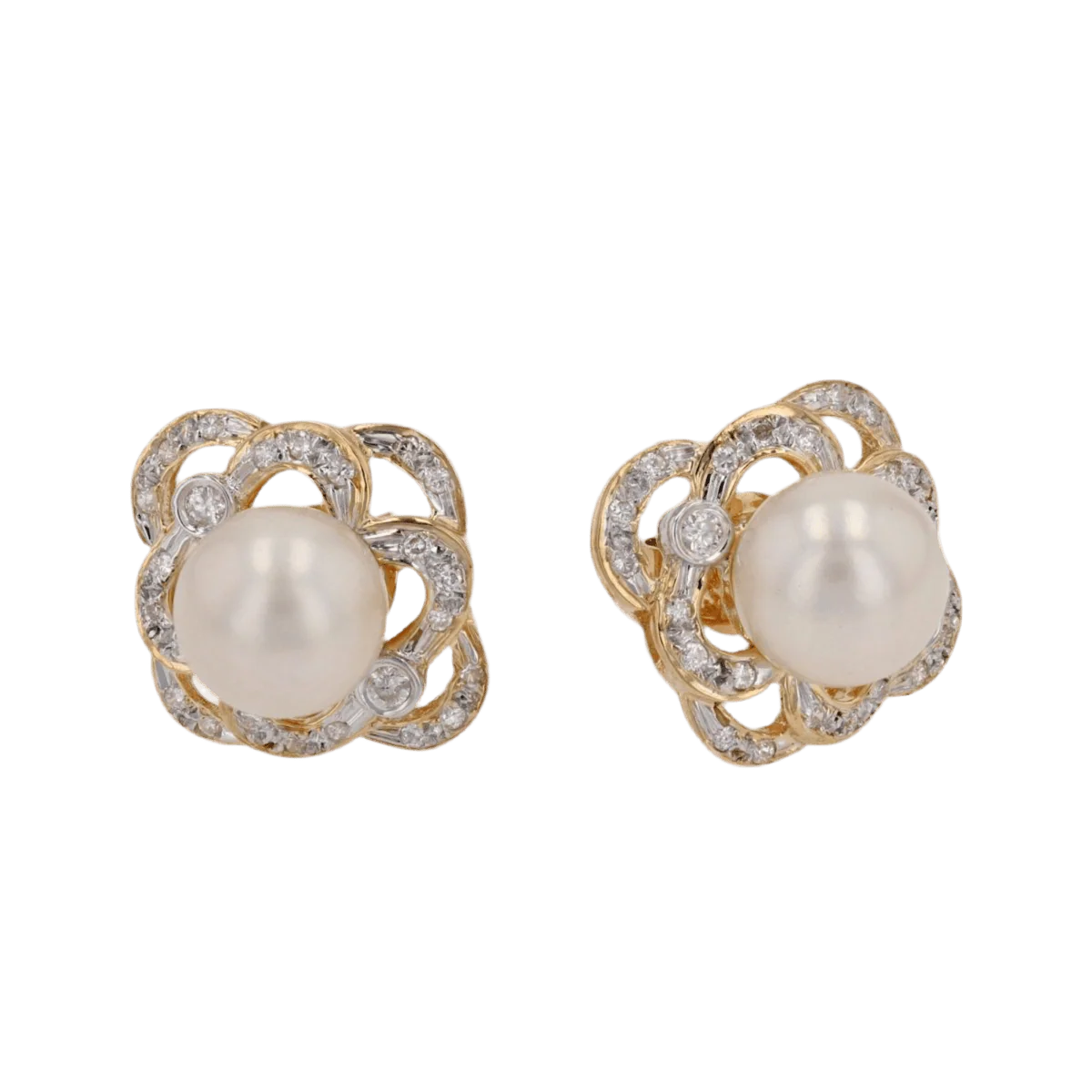 Boucles d'oreilles Puces en or jaune, perles et diamants - Image 3