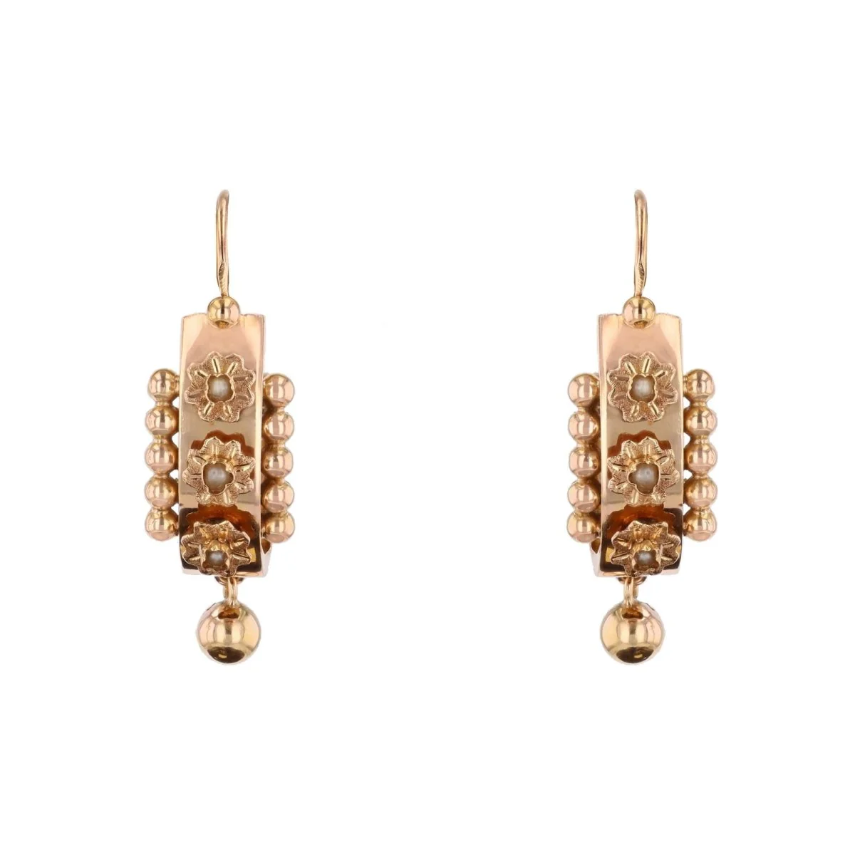 Boucles d'oreilles Pendantes en or rose et perles