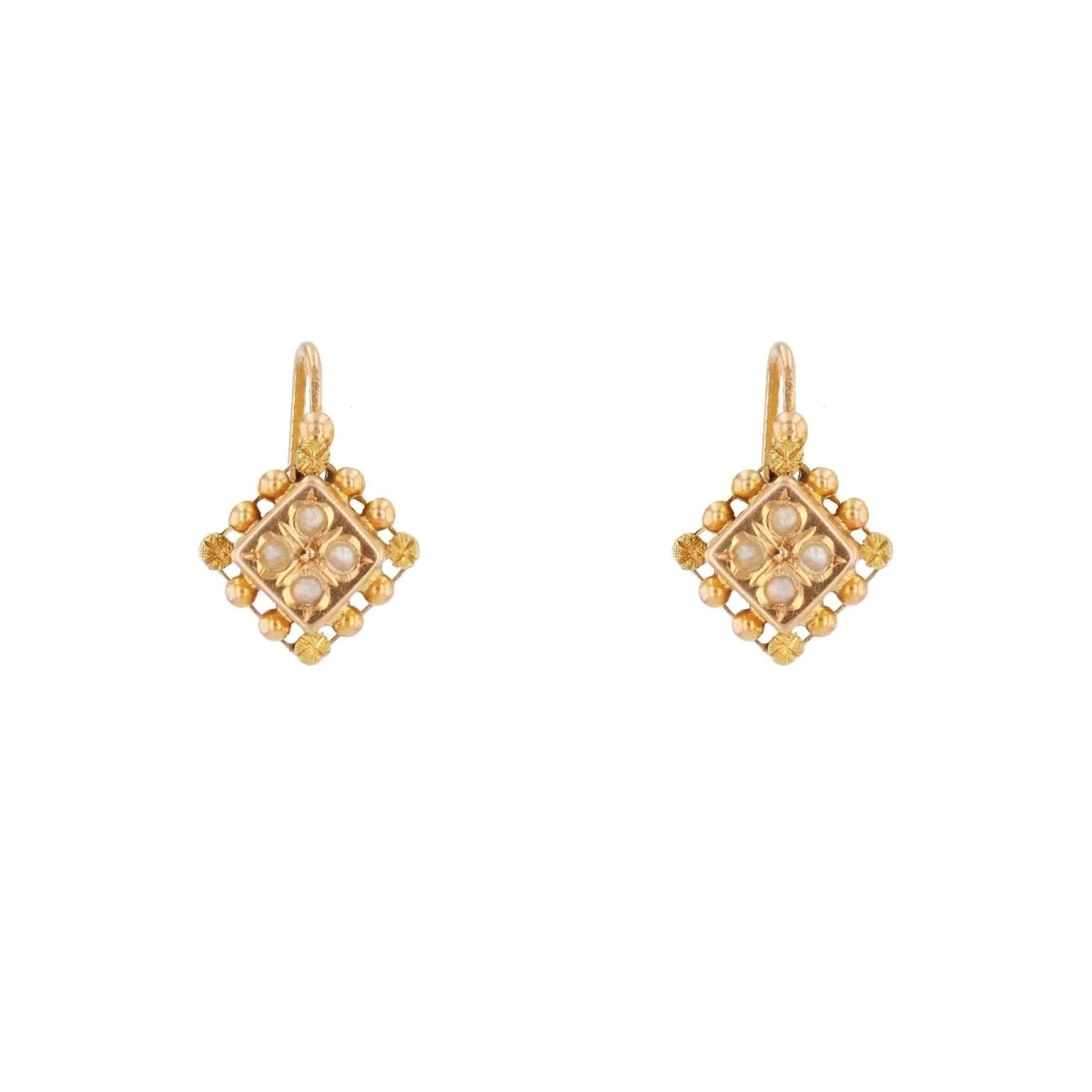 Boucles d'oreilles Dormeuses en or jaune, or rose et perles