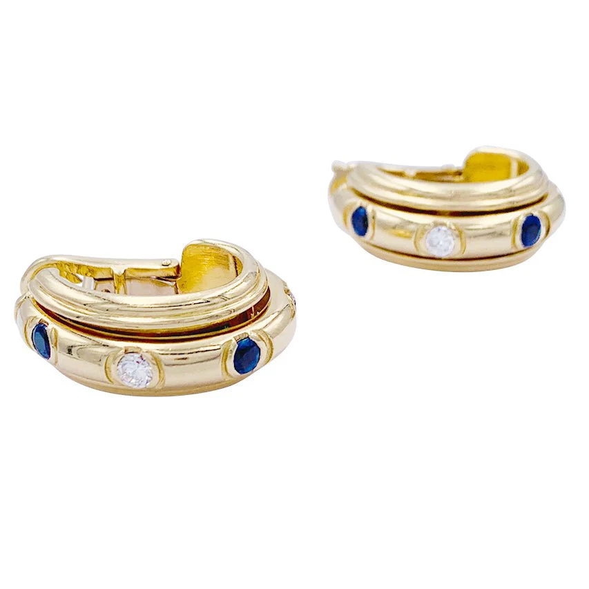 Boucles d'oreilles Piaget, “’Possession”, or jaune, saphirs, diamants - Image 2