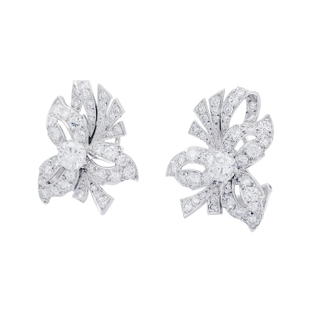 Boucles d'oreilles, platine, diamants - Image 4