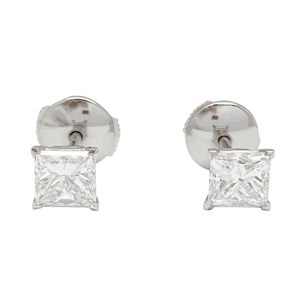 Boucles d'oreilles platine et diamants princesses - Image 2