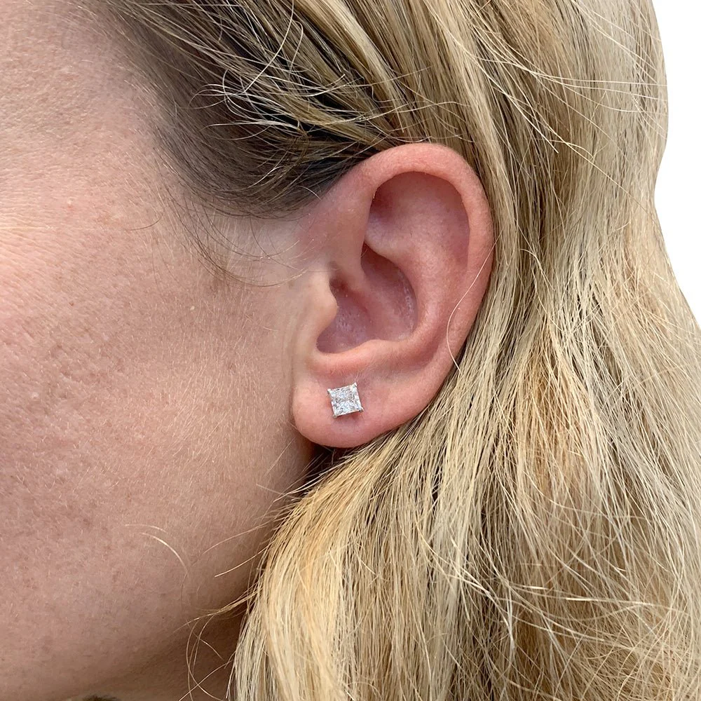 Boucles d'oreilles platine et diamants princesses - Image 8