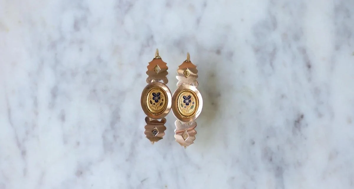Boucles d'Oreilles Poissardes Anciennes Or et Email - Image 2