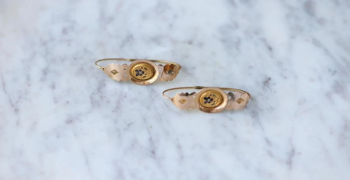 Boucles d'Oreilles Poissardes Anciennes Or et Email - Image 4