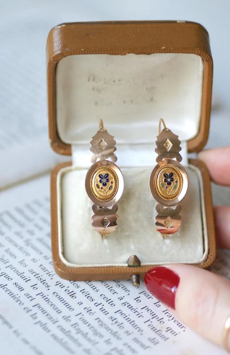 Boucles d'Oreilles Poissardes Anciennes Or et Email - Image 5