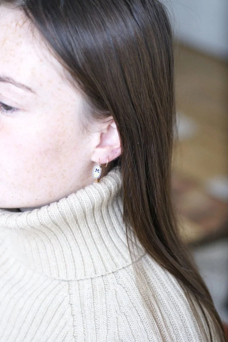 Boucles d'oreilles poissardes fleur émail - Image 7