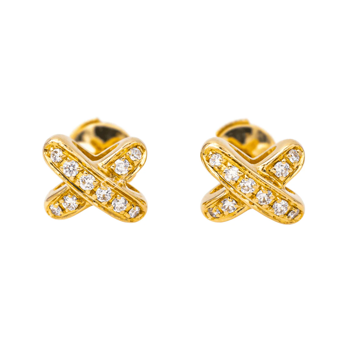 Boucles d'oreilles Puces CHAUMET "Jeux de Liens" en or jaune et diamants - Image 3