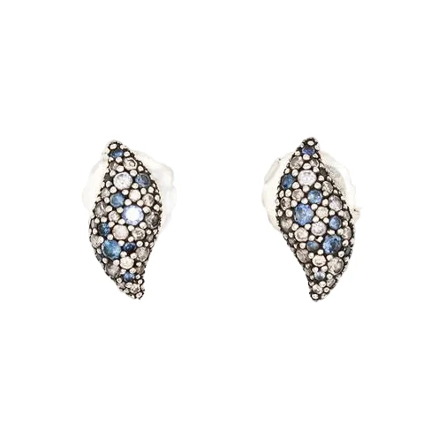 Boucles d'Oreilles Puces DAVID YURMAN en argent, saphirs et diamants