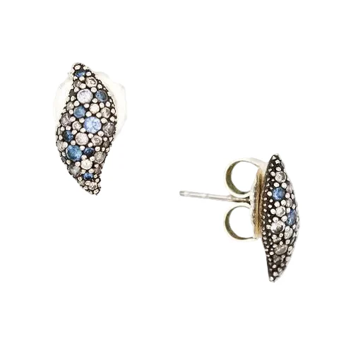 Boucles d'Oreilles Puces DAVID YURMAN en argent, saphirs et diamants - Image 2