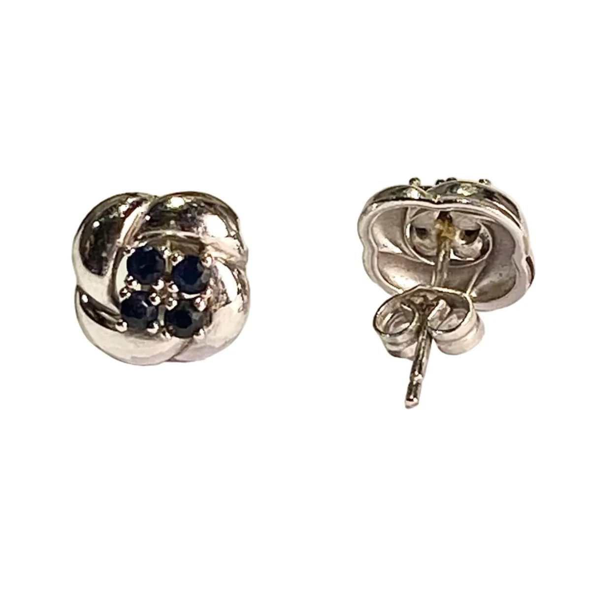 Boucles d'oreilles Puces en or blanc et saphirs - Image 3