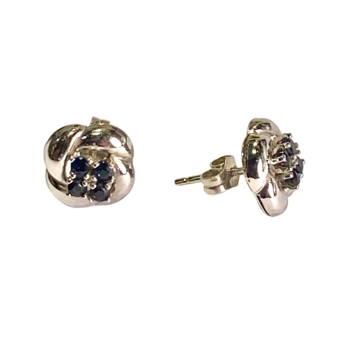 Boucles d'oreilles Puces en or blanc et saphirs - Image 4