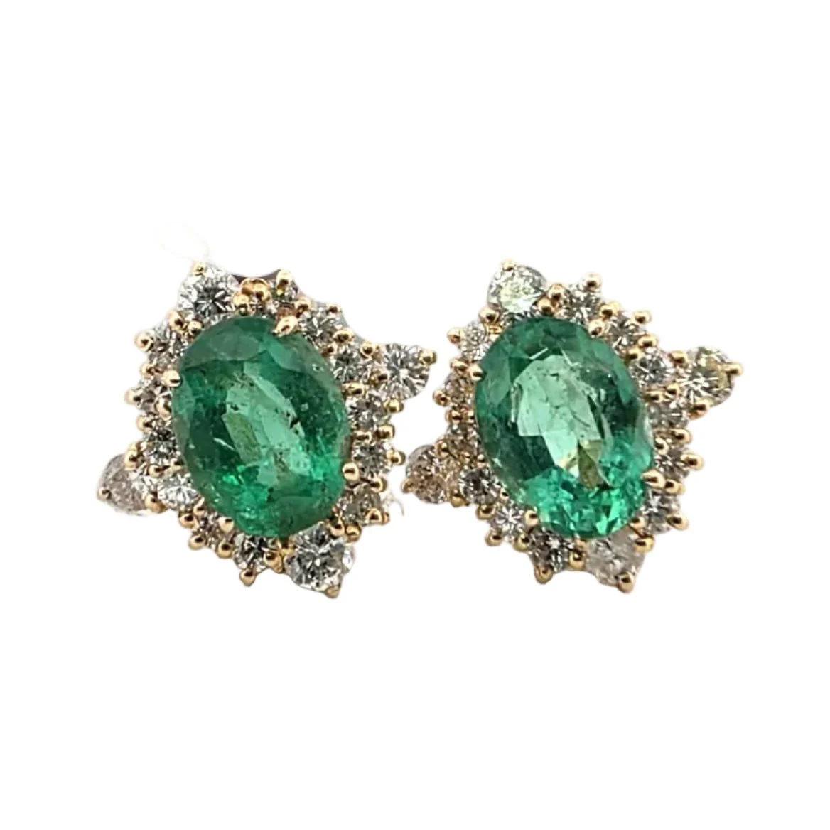 Boucles d'oreilles Puces en or jaune, émeraudes et diamants