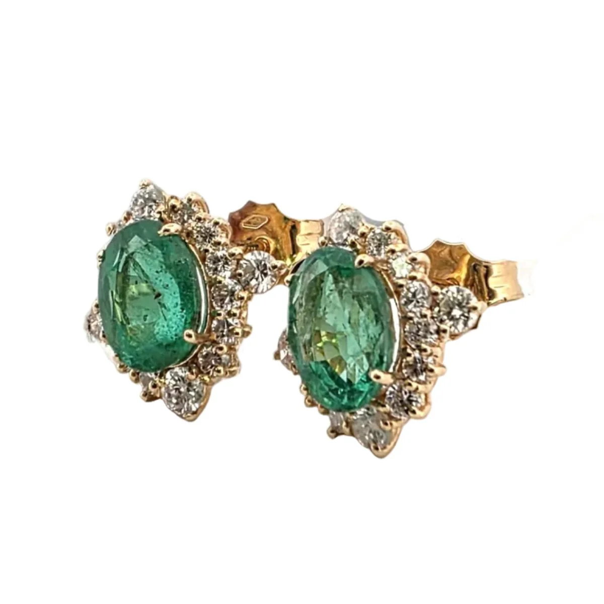 Boucles d'oreilles Puces en or jaune, émeraudes et diamants - Image 2