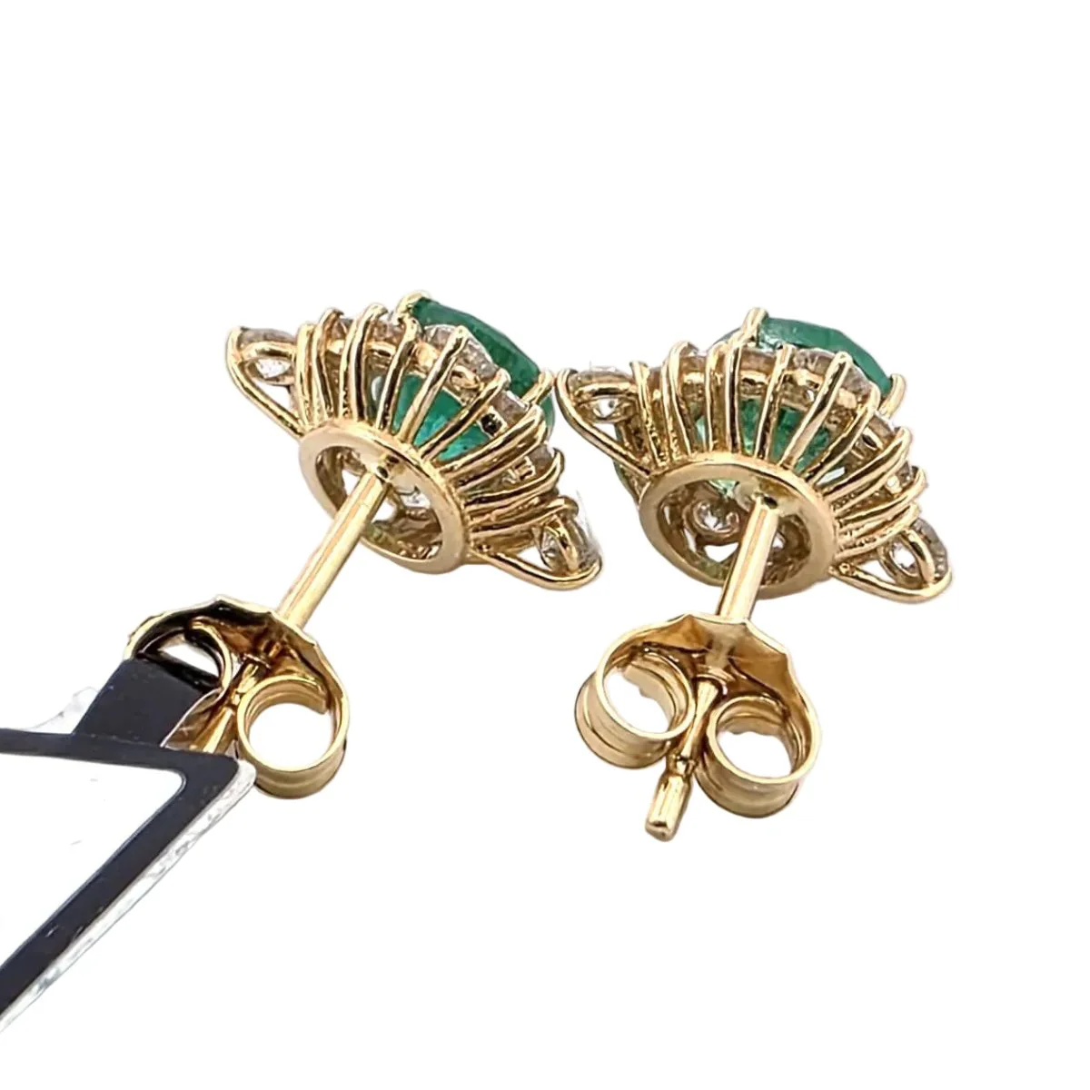 Boucles d'oreilles Puces en or jaune, émeraudes et diamants - Image 3
