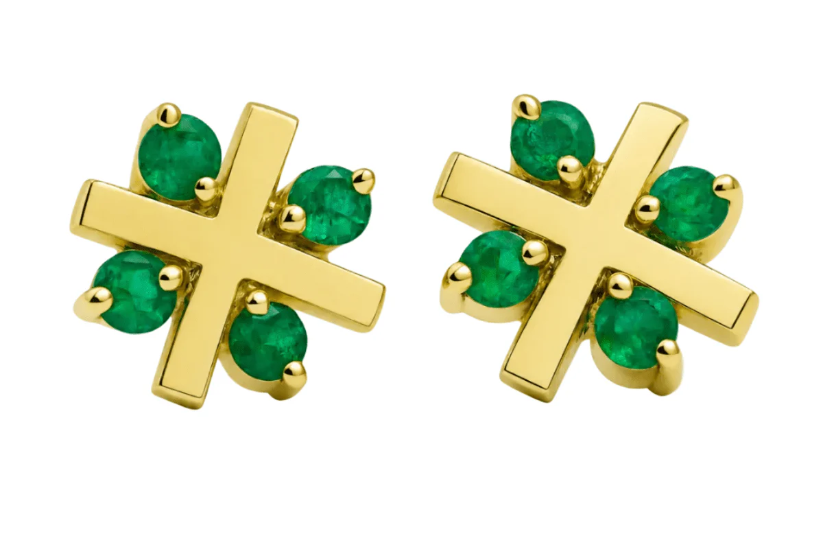 Boucles d'oreilles Puces en or jaune et émeraudes - Image 3