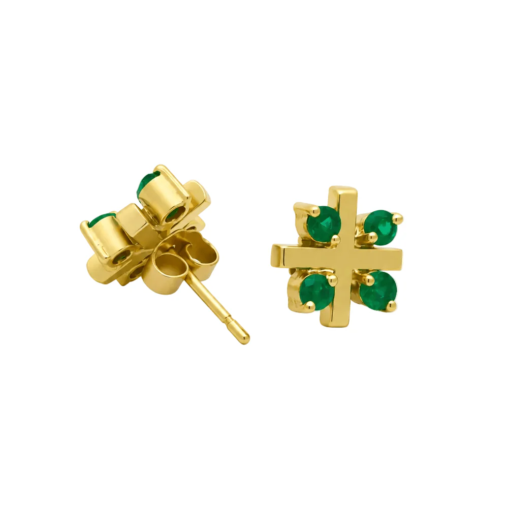 Boucles d'oreilles Puces en or jaune et émeraudes - Image 4